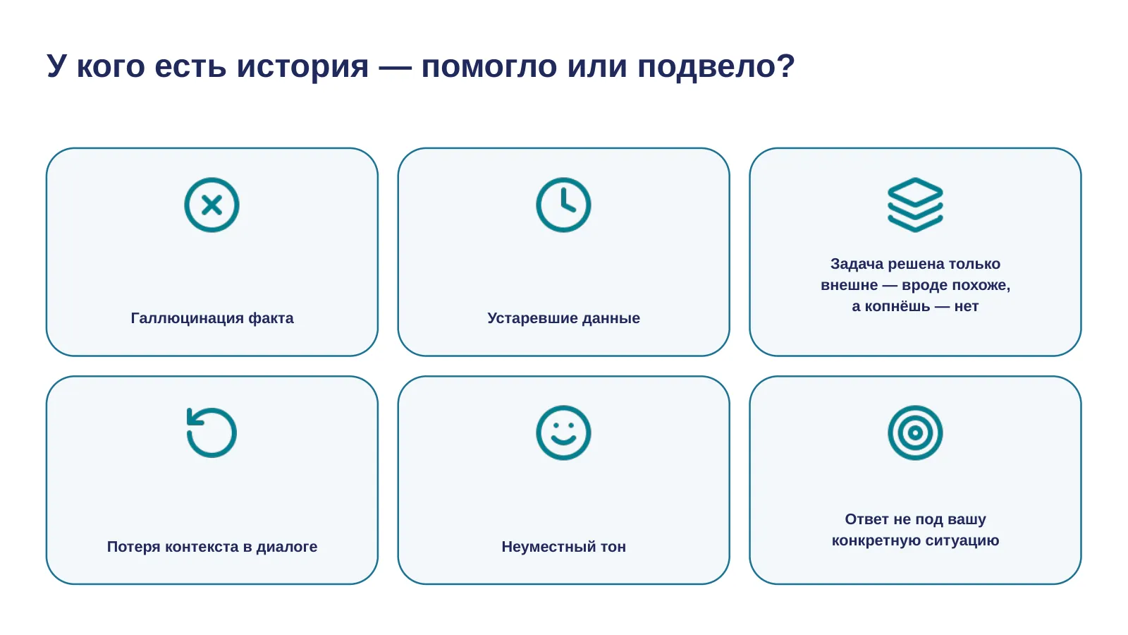 Слайд 4. У кого есть история — помогло или подвело?
