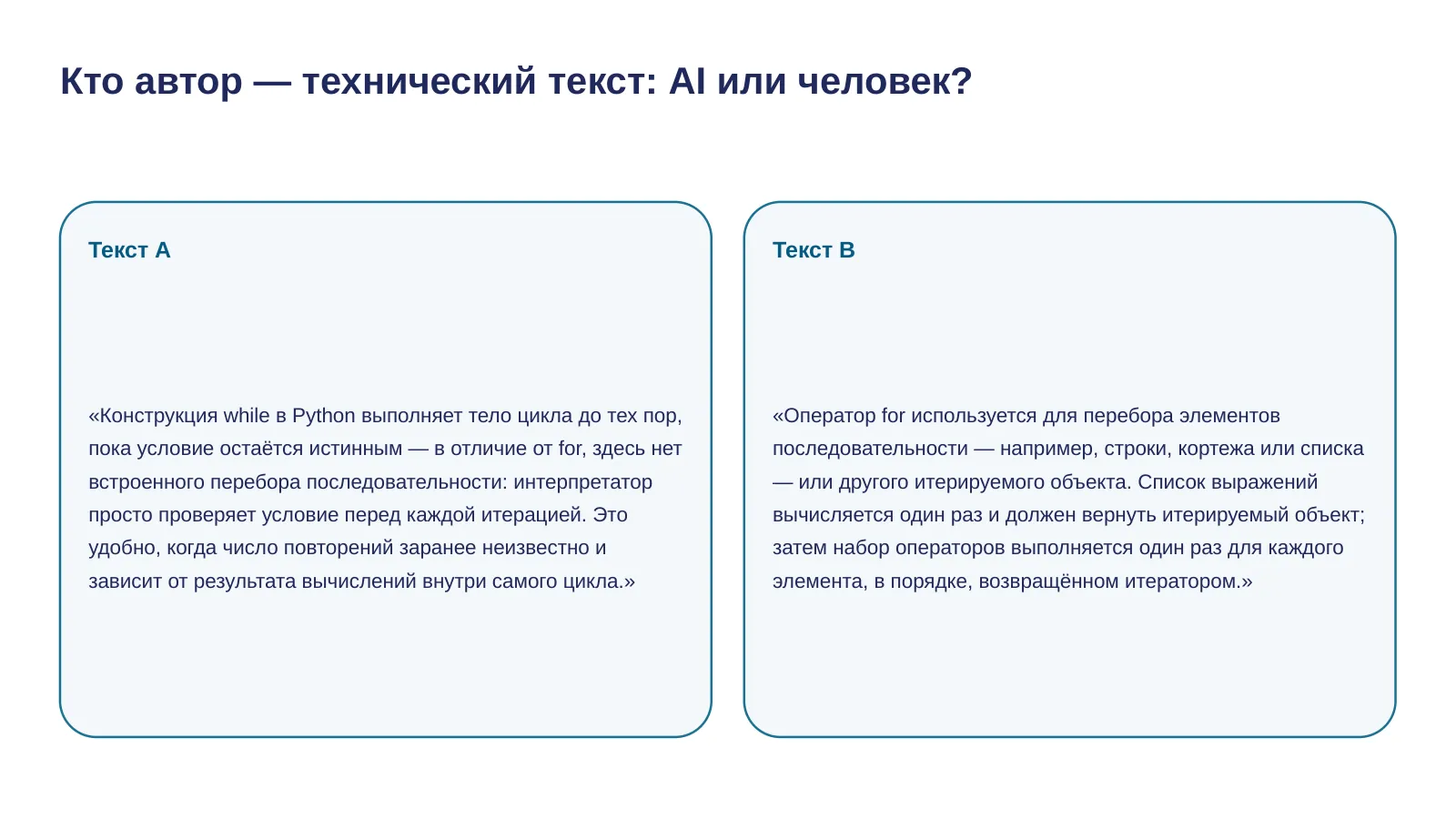Слайд 7. Кто автор — технический текст: AI или человек?