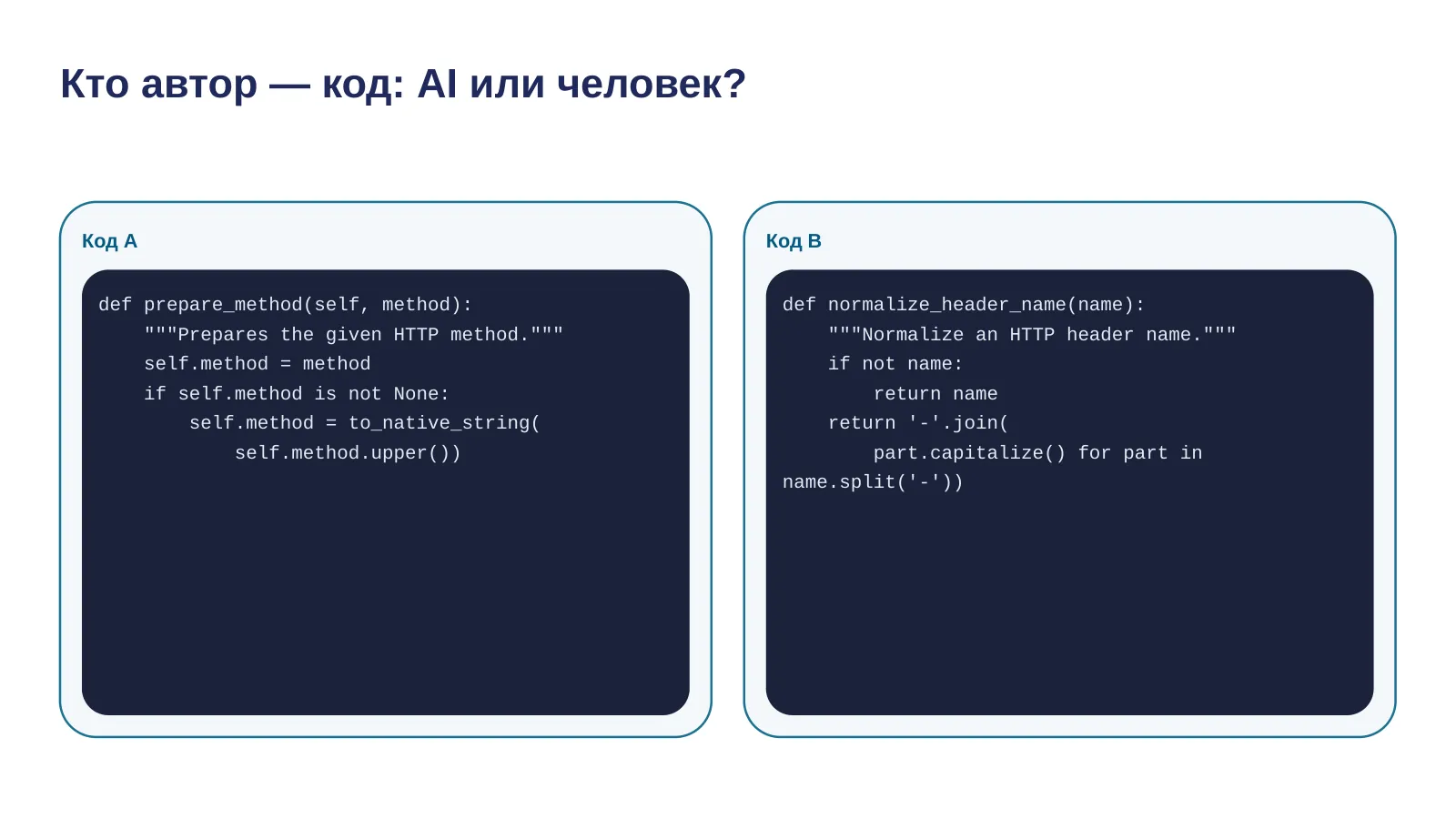 Слайд 9. Кто автор — код: AI или человек?
